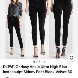 DL1961 Black Skinny Velvet Jumpsuit High-Rise